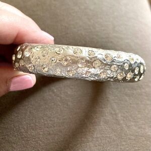 Gorgeous Silver Bangle Clasp Bracelet with Pave Crystals. Like New!